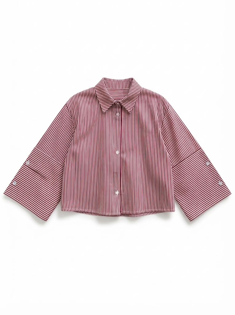 Chemise rayée manches 3/4 bordeaux