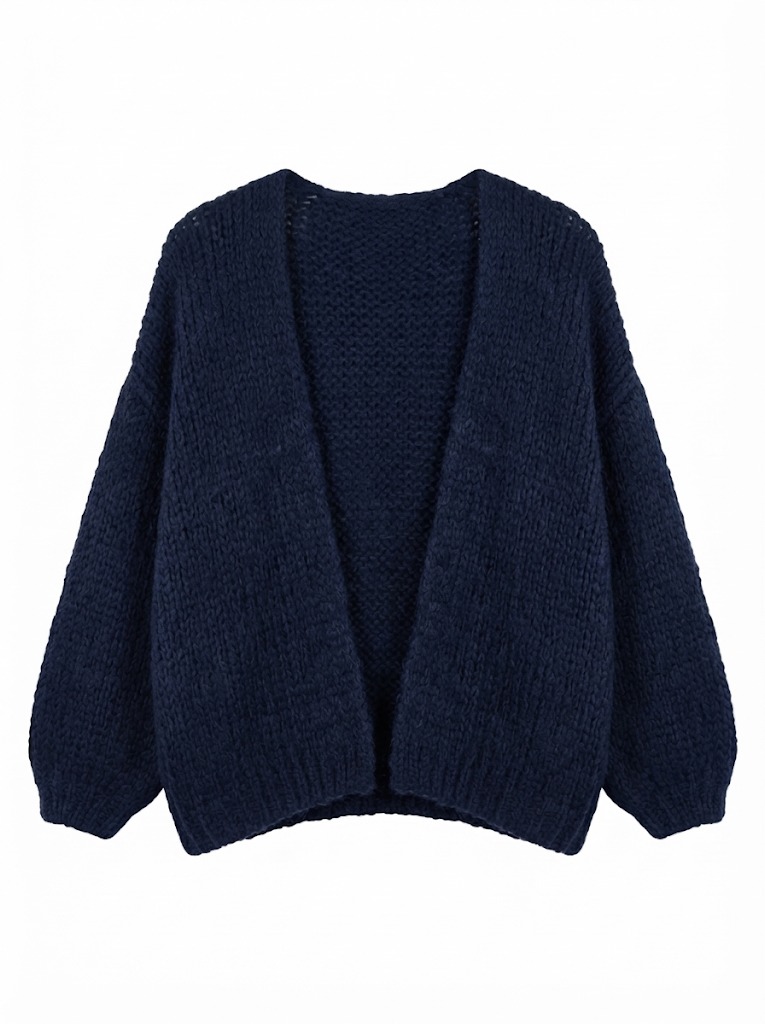 Gilet grosse maille bleu marine à plat