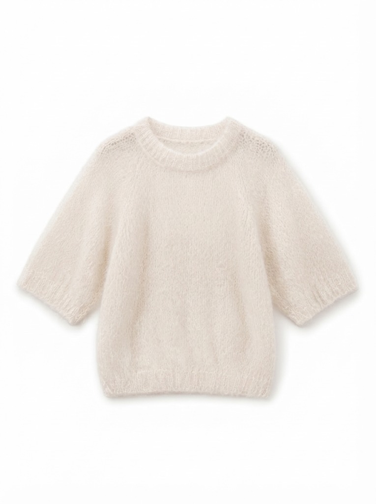Pull ras du cou mohair manches courtes